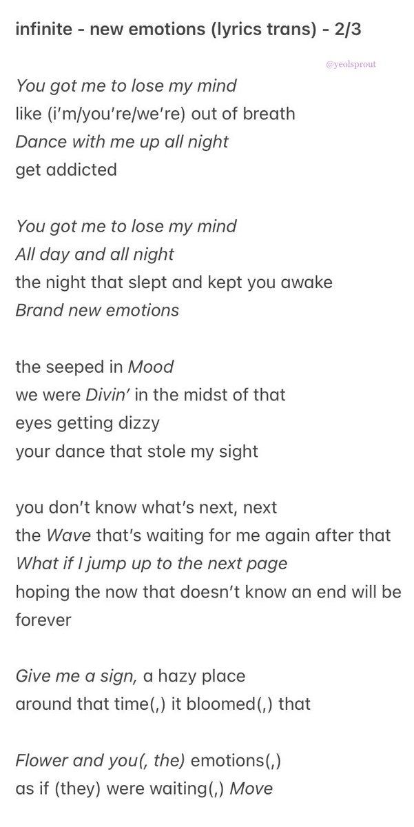 yeolsprout's tweet photo. infinite - new emotions (lyrics trans)
#인피니트 #New_Emotions
 https://t.co/4FVxUQANqm https://t.co/WtXB73lOO6