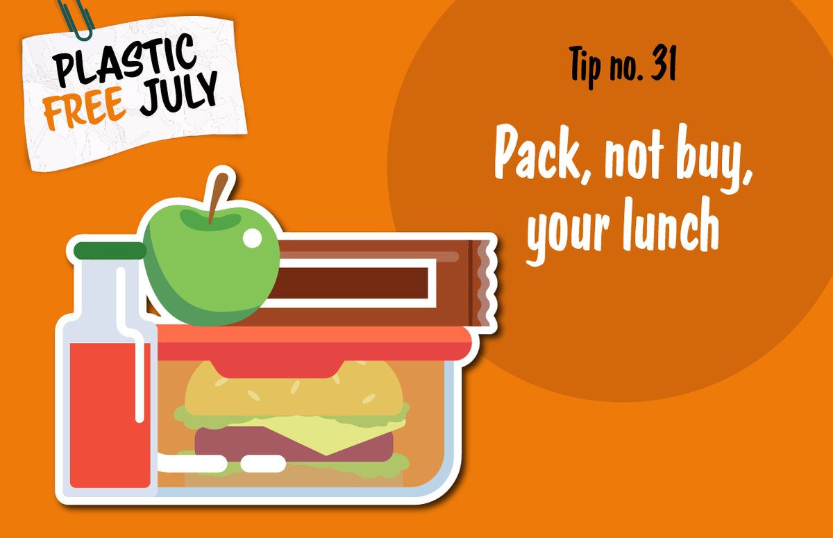 Buying pre-made sandwiches or salads will often mean buying a lot of single-use plastic or packaging at the same time. So when you can, try taking your own lunch from home and using wax wraps or reusable plastic boxes to keep it fresh! #PlasticFreeJuly