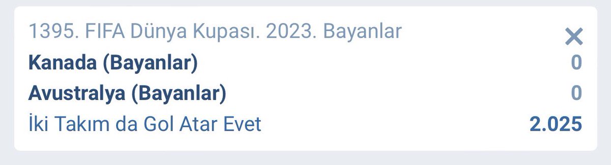 Kadınlar Dünya Kupası 

Kanada - Avustralya 

İki takımda gol atar 

Bol şanslar ✌️

Link : bit.ly/3bvajuK