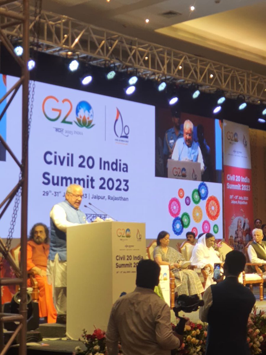 The Civil20 India 2023 activities come to an end with the Valedictory Ceremony held at the C20 Summit, Jaipur. The chief guest was Sh. @KalrajMishra , Honorable Governor of Rajasthan while Smt. Vasundhara Raje (@VasundharaBJP) was the special guest. @Amritanandamayi