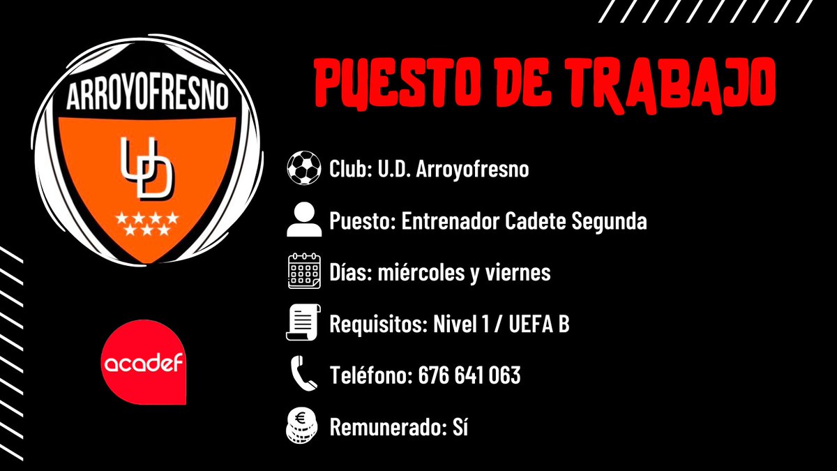 Puesto de ENTRENADOR en el U.D Arroyofresno.