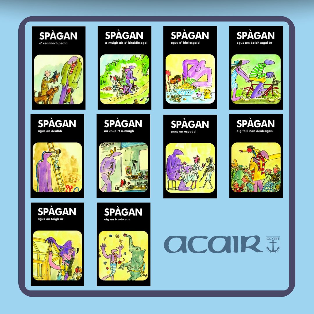 AcairBooks's tweet photo. Cò againn nach eil eòlach air Spàgan?! 😍 

Gheibh sibh na leabhraichean seo airson £1 an urra agus feadhainn aca le leabhraichean-èisteachd cuideachd! 

https://t.co/uBQRUFoJI3

#Gàidhlig #Gaelic #spàgan #nostalgia #leugh #leabhar #read #books #audiobooks https://t.co/J5hUtKZLSc