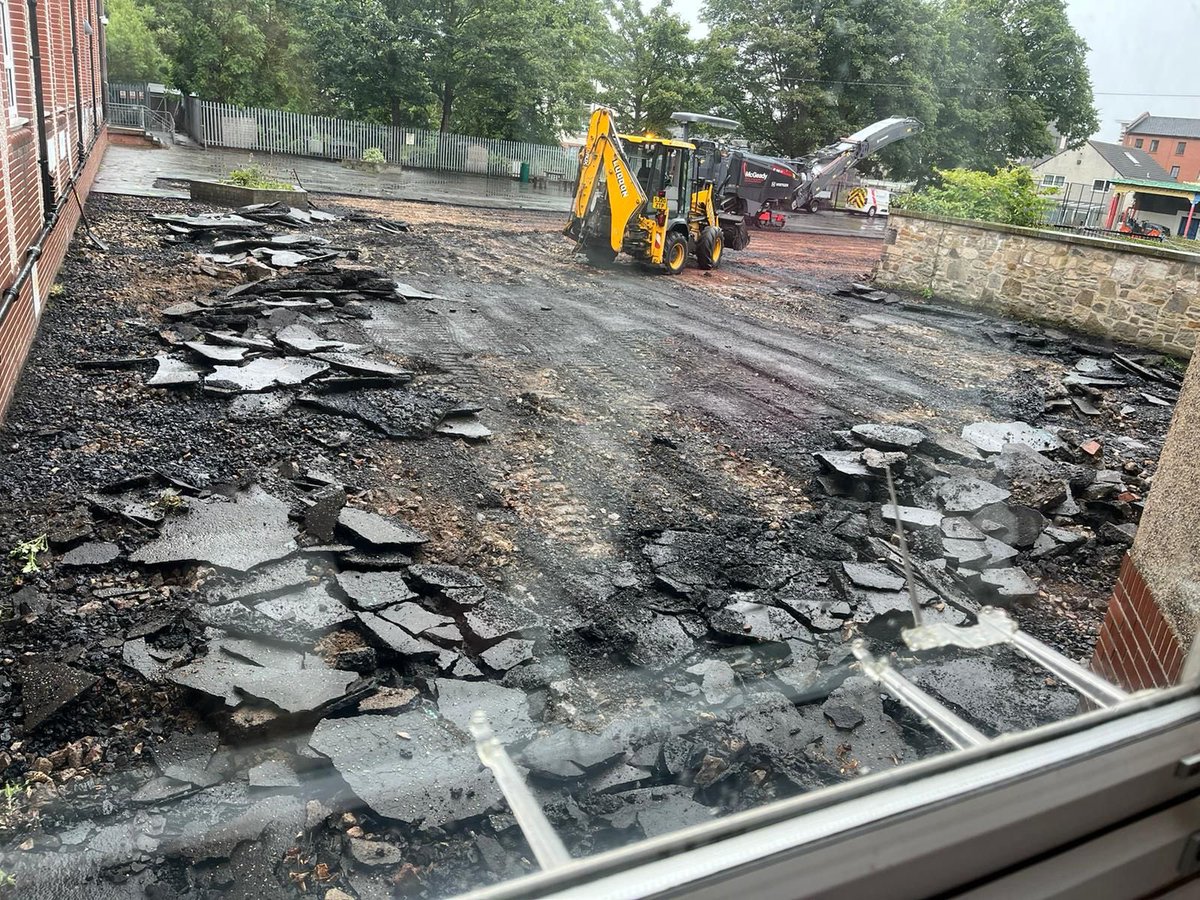 StNiniansRCPS's tweet photo. Despite the rain, we hope that you are enjoying the summer break.  
Some exciting news.  The playground is being resurfaced! Can’t wait to see how it looks when it is finished. https://t.co/8gTRCmasVh