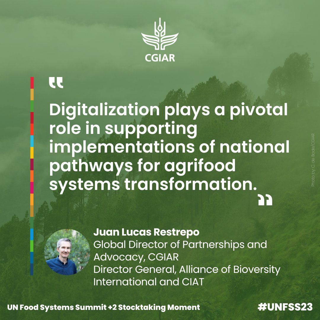 CGIAR's tweet image. Digital tools can empower farmers and food producers with precision agricultural techniques, supply chain optimization, and market access boosting productivity and sustainability.  

- @jlucasrestrepo at the #UNFSS2023   

@BiovIntCIAT_En 

Watch: on.cgiar.org/3rOq1ZS