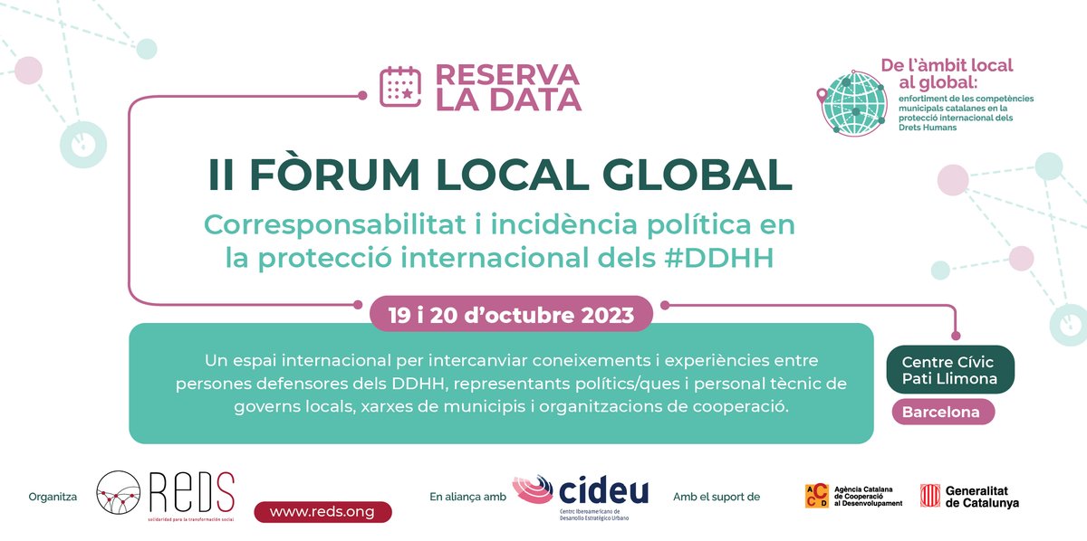 reds_transforma's tweet photo. #SAVETHEDATE | Inscripcions obertes a la II edició del "Fòrum #Local_Global" !!
ℹ️ Ja tenim la primera proposta de programa: https://t.co/QWBwsu4aVj
🌐Comptarem amb defensores de #LATAM i personal polític i tècnic de Catalunya, l'Estat espanyol i la UE. No t'ho perdis! https://t.co/2yYdUqGWfX
