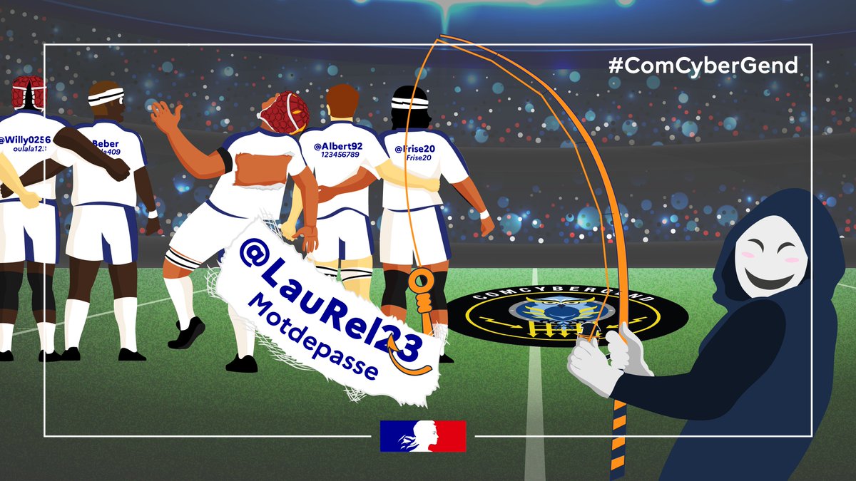 #cyberRWC23 🏉 Ne vous faites pas hameçonner en un clic ! 
👉 Ne partagez pas d'informations personnelles, 
👉 N'ouvrez pas les pièces jointes/liens non sollicités,
👉 Vérifiez l’identité de votre interlocuteur avant une transaction. 
Ensemble, plaquons les cyber-délinquants !