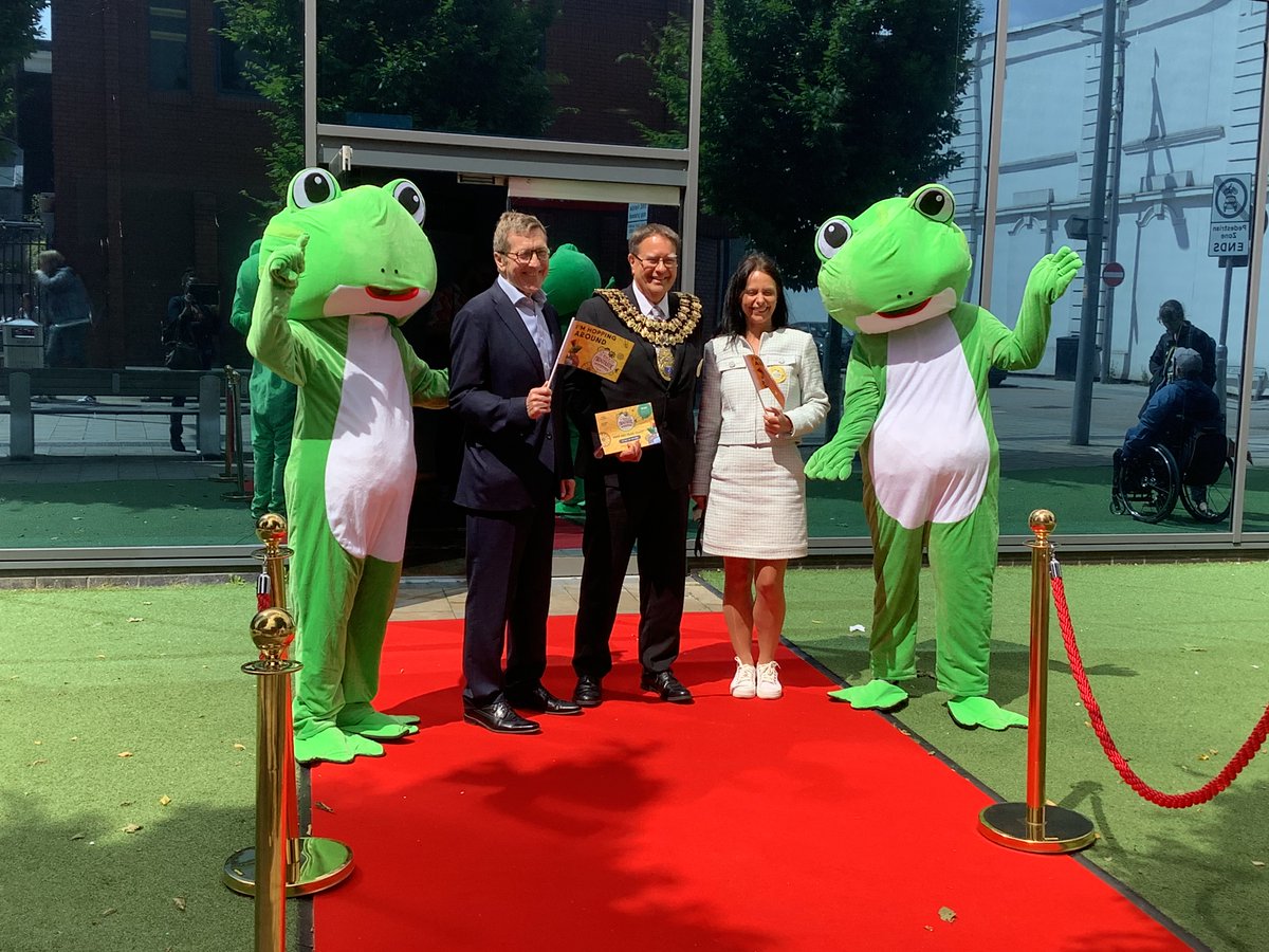 Alongside the Chief Executive of Stockport Council, Caroline Simpson and the Leader of the Council, Councillor Mark Hunter, the Mayor was delighted to have attended the recent Launch of the Frogtastic Great Invention Trail 2023 at the Light Cinema.