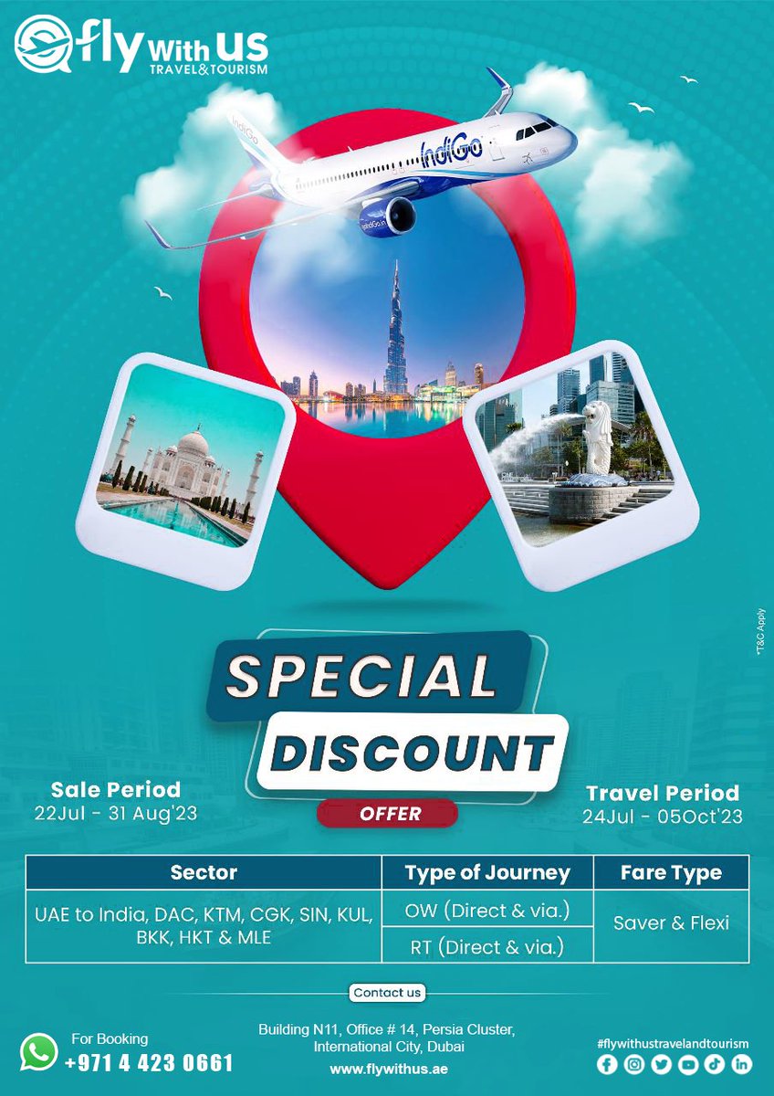 flywithus_ae's tweet photo. Special Discount Offer!

Contact us for more details

#flywithustravelandtourism #offers #ticketoffer #offers #tickets #india #cheapfares #cheap #farecheap #ticketoffer #latestoffers #specialoffer #details #newoffer #trending https://t.co/DKkT1TuyEx