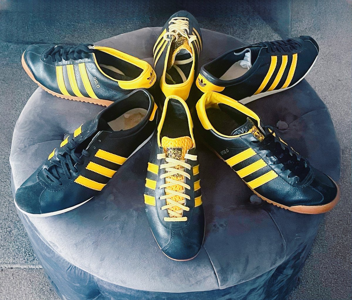 sptol's tweet photo. Black &amp; Yellow 70s Adidas 
Blackbird : Made In France 1976
Perfekt : Made In Austria
Oslo : Made In Yugoslavia 1978 https://t.co/iHrsk5Vy1T