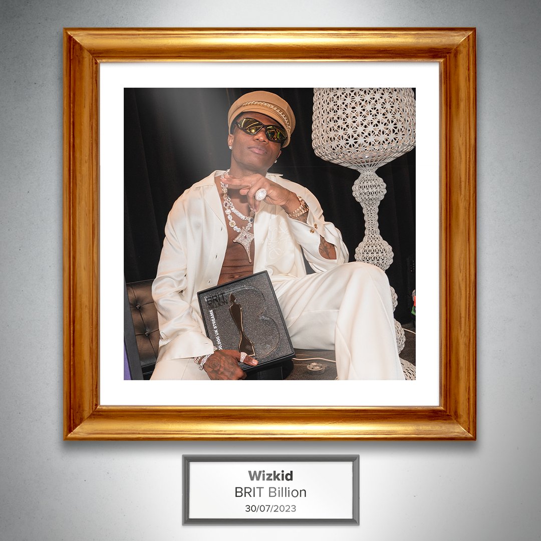 BRITs's tweet photo. It's one billion UK streams for @wizkidayo, who was presented with his BRIT Billion Award while in London for his incredible show at the Tottenham Hotspur Stadium. 🏆 https://t.co/sqEj7xW2TB