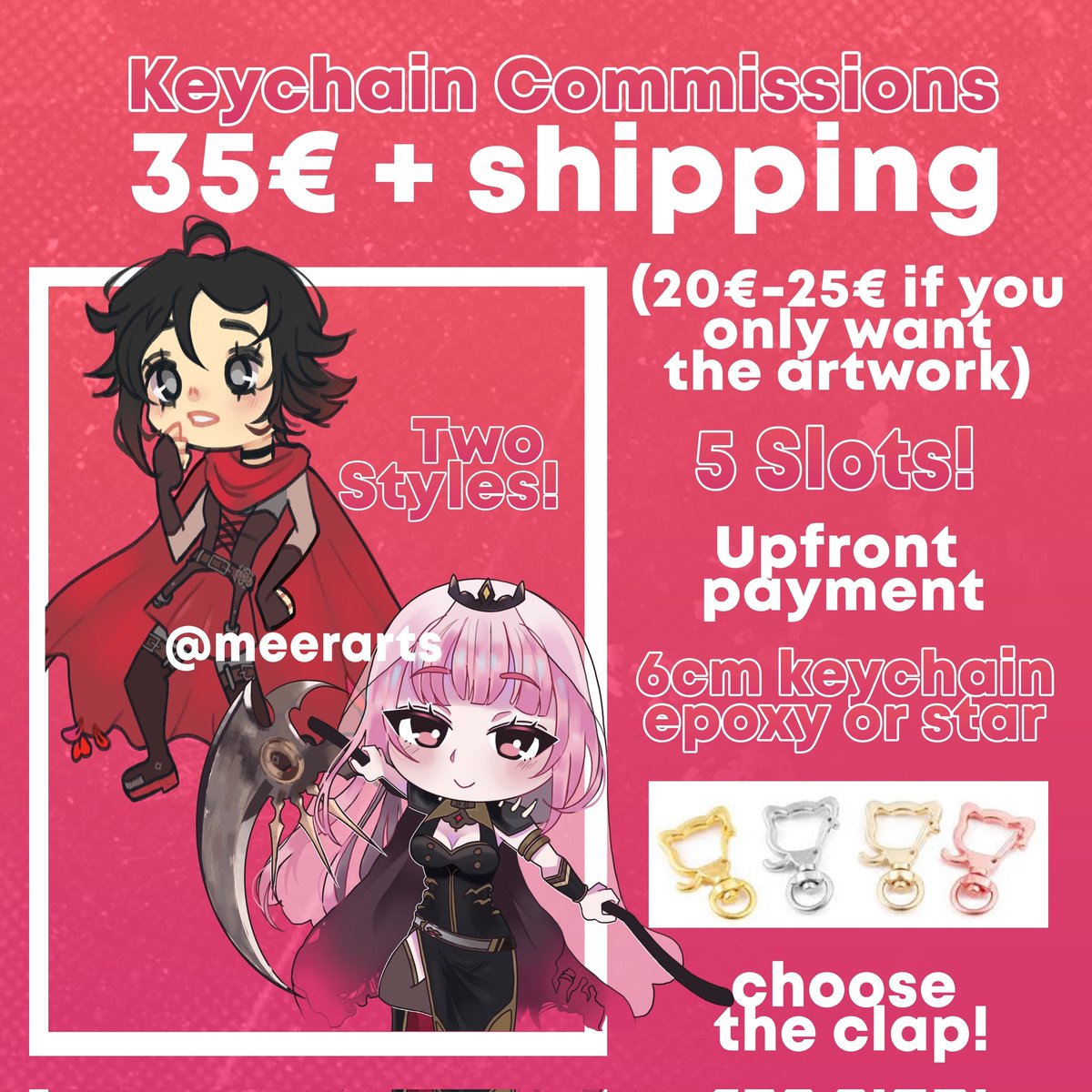 SHARE PLEASE! RT ARE APPRECIATED ⚠️

Hi! I opened Keychains Commissions, It would be 35€ + Shipping and It includes a custom artwork of your choice and the physical keychain. 

#keychaincommission #comms #commsopen #commissionsopen #commissions #customkeychain #chibicommission