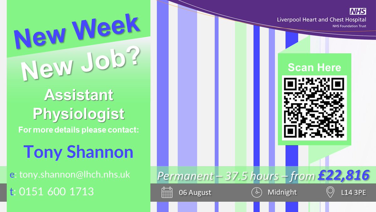 LHCHCareers's tweet photo. #NewWeekNewJob
If you're looking for a new start or the beginning of a new #career then get in touch, this could be the role for you.
We're looking for an Assistant #Physiologist to join the Trust
Scan the QR code or follow this link - https://t.co/WvaIEvpA64
#HeartHealth https://t.co/6ceLM07ZPM