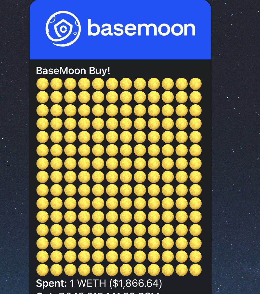 BasemoonBSM's tweet photo. We bought ~2,000$, total of ~20,000$ so far!

Here for the #BaseMoonArmy! 💙 $BSM

#Safemoon #SAFEMOONARMY $SFM #BuildOnBase https://t.co/MBVUlaoEqr