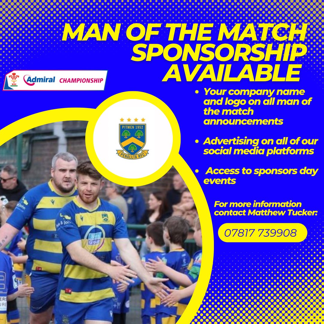 We are looking for several businesses to sponsor this seasons man of the match award which will be handed out after every game 💙💛 #uppapitmen #welshrugby #rugbyunion #rugby #rugbyclub #localbusiness #sponsorship
