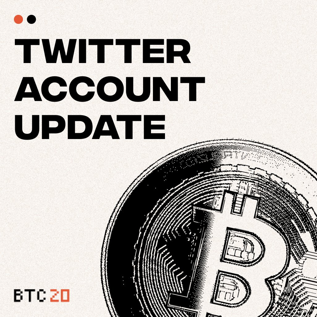 🚨Announcement🚨 

We regret to inform you that our previous Twitter account has been suspended, and we are currently working to resolve the issue with TW support.

However, we've created a new account to keep you updated with all the latest news and developments about $BTC20!🙌