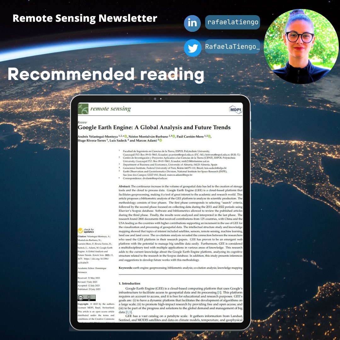 Are you interested in understanding the primary applications of the #GoogleEarthEngine and which articles are most frequently cited?👩🏾‍💻 📰 Check out this new paper: 'Google Earth Engine: A Global Analysis and Future Trends': mdpi.com/2072-4292/15/1… 👥@andvelastegui et al. (2023)