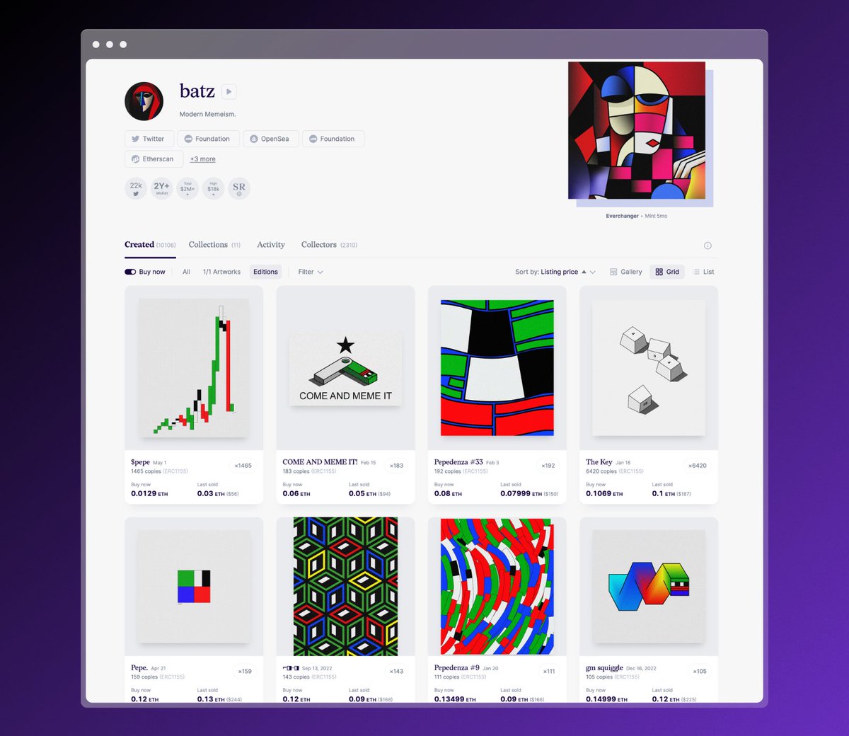 Looking for the most affordable options to start a collection of a specific artist? 🎨

Use the BUY NOW filter and sort by LISTING PRICE at rc.xyz artistic profile to kickstart your journey as an art collector.

Give it a try on <a href="/batzdu/">batzdu</a>'s profile: