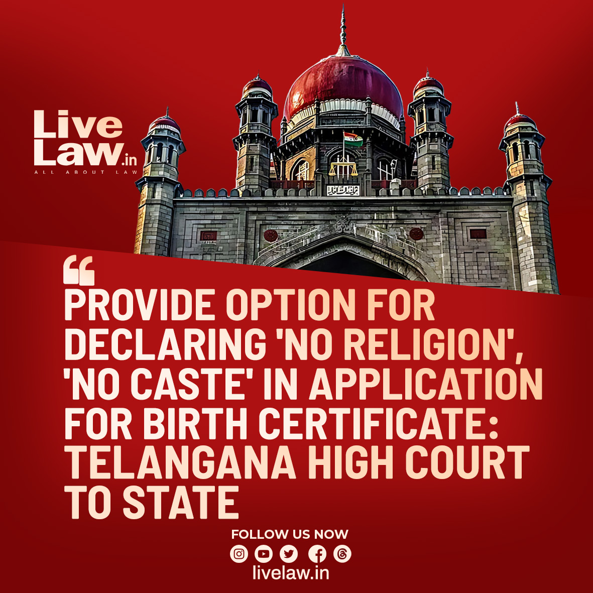 LiveLawIndia's tweet photo. "Article 25 of the Constitution of India confers freedom of conscience on a citizen which is a fundamental right guaranteed to a citizen. It confers the right to freely profess, practice or propagate any religion, which includes in it the citizens right to say that he does not believe in any religion and he does not want to profess, practice or propagate any religion."
Read more: https://t.co/2xLCnm3wfS