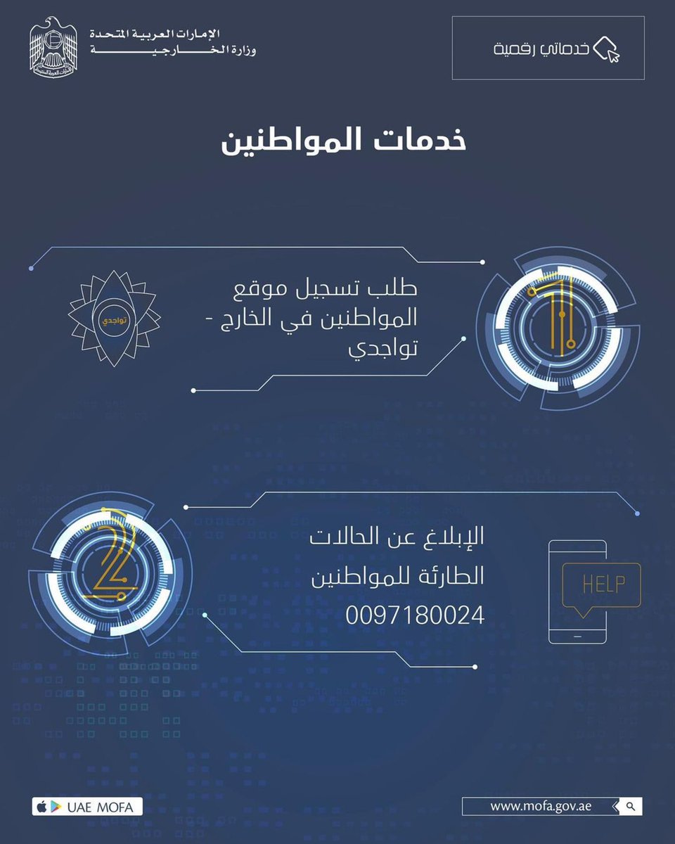mofauae's tweet photo. خدماتنا عبر الإنترنت وعلى مدار الساعه عبر الموقع الإلكتروني أو التطبيق الذكي لوزارة الخارجية
https://t.co/ZBEUK4kpIT
#خدماتي_رقمية
#الخدمات_الالكترونية
#الخدمات_الذكية
#go_digital
#smart_services
#eServices
#MoFA_Services https://t.co/5yFZlzxUZf