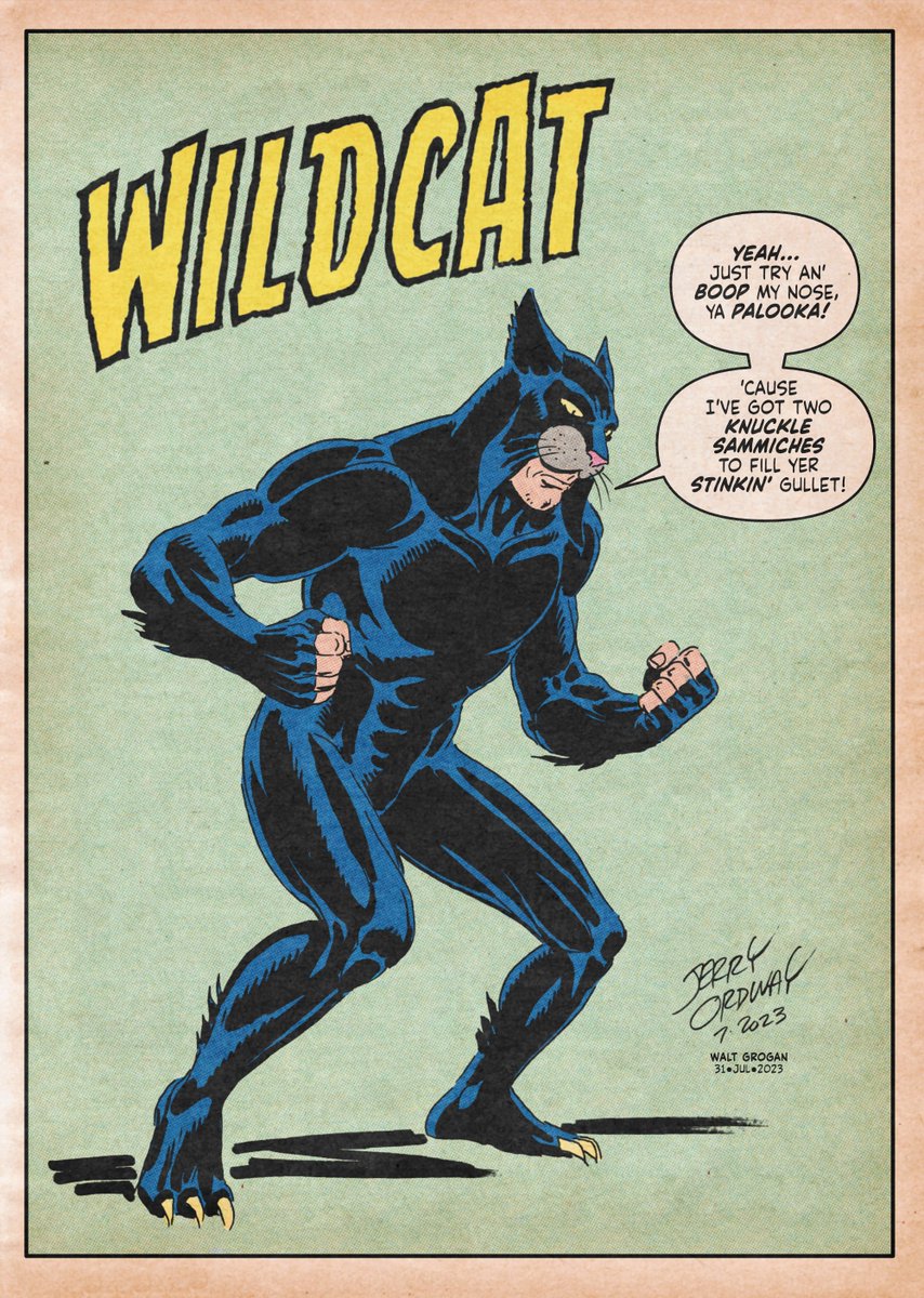 MarvelFamilyWeb's tweet photo. @JerryOrdway @ItsTerrifiCon Since Wildcat is one of my favorite JSAers, I couldn't help but give this awesome @JerryOrdway @ItsTerrifiCon sketch a vintage look! And I'm sorry but I had to give Ted a boop-able nose! #wildcat #jsa #daordster https://t.co/FJ47cXXuAk