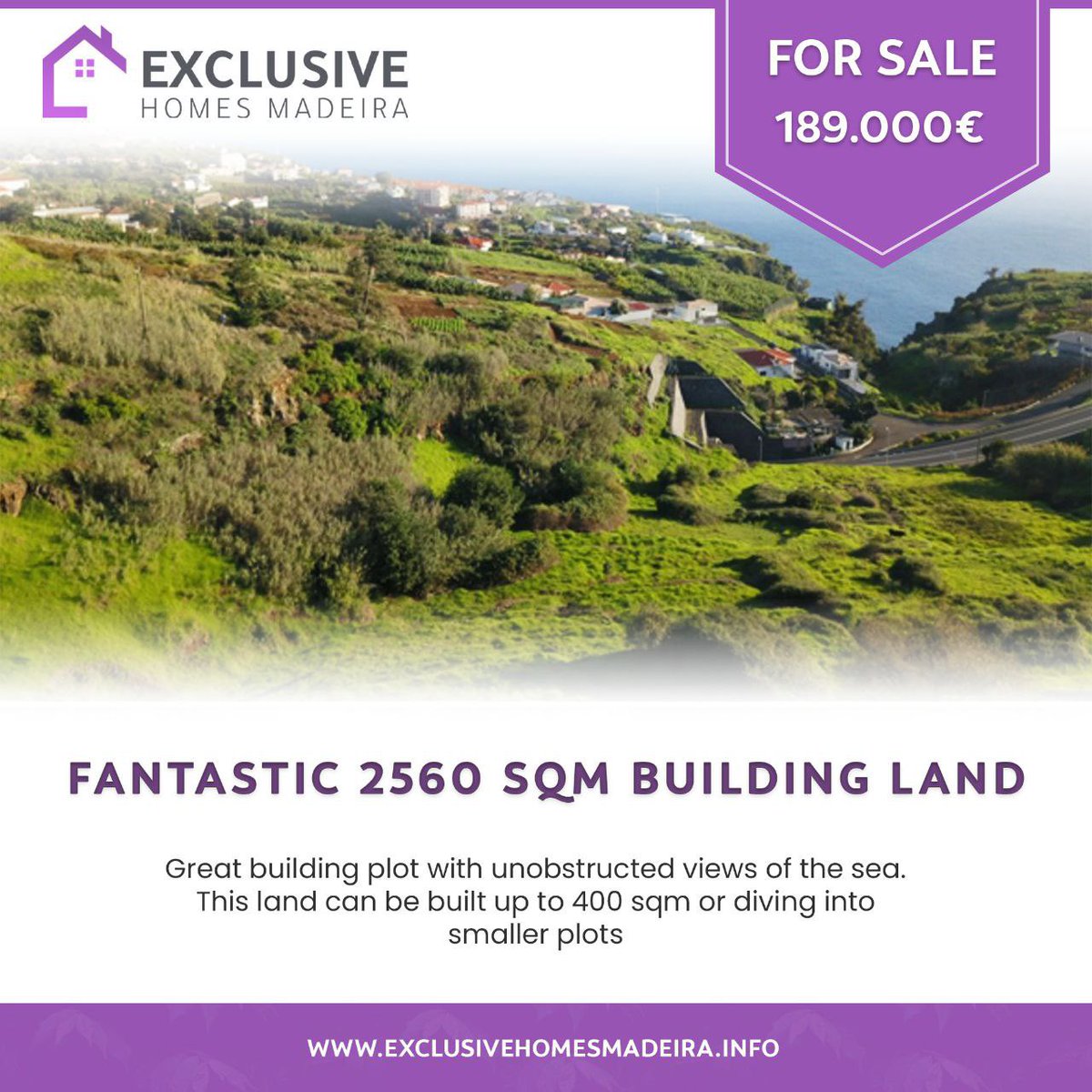 homes_madeira's tweet photo. Fantastic 2560 sqm building land in Estreito da #Calheta

2560 sqm of great building plot with unobstructed views to the sea. This land can be built up to 400 sqm. There is also the possibility of dividing the large plot into two smaller ones.

https://t.co/XDehKngWn3 https://t.co/wXLIDXEc1m