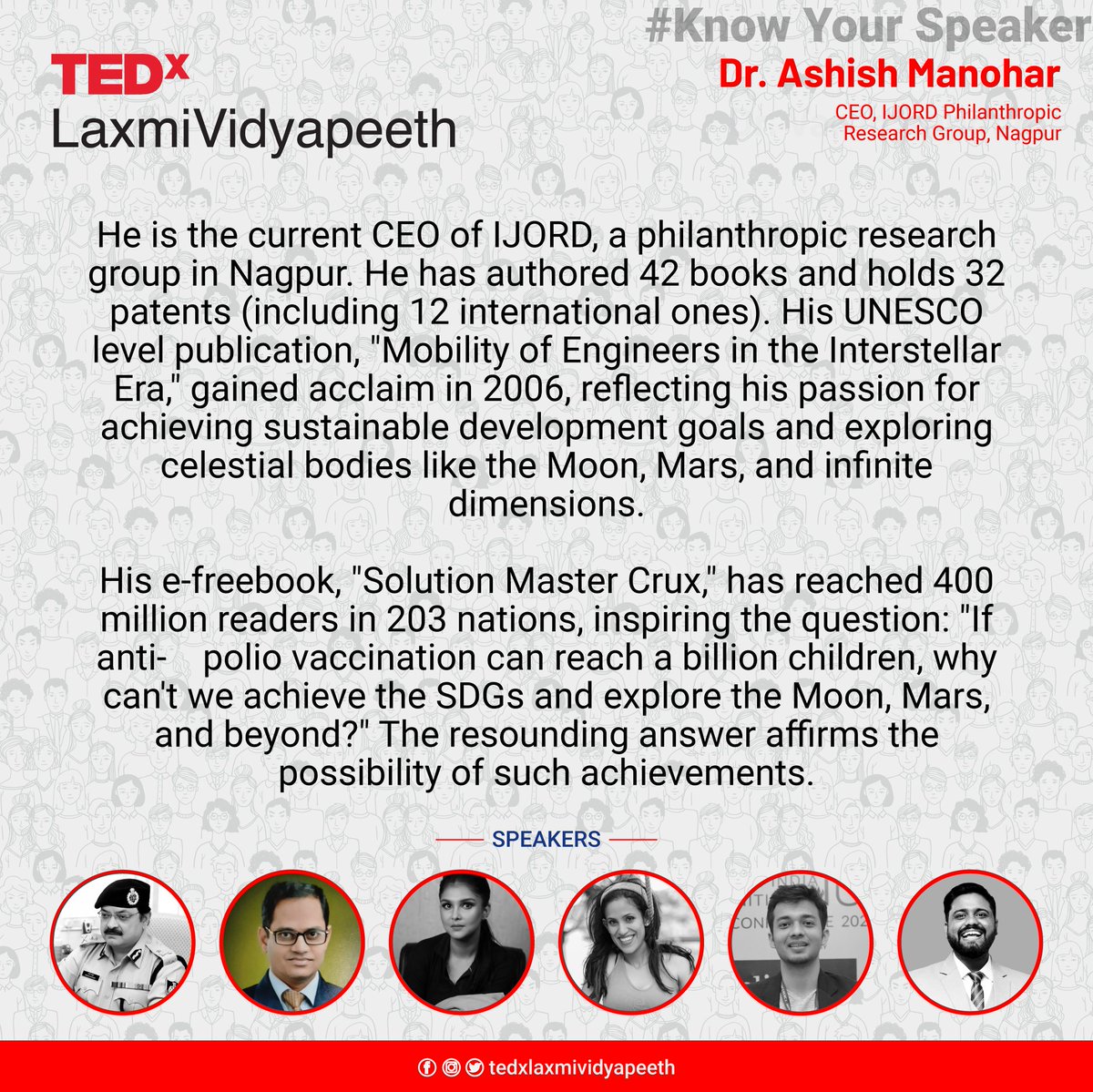 TEDx_LVS's tweet photo. 🌟 Presenting Our TEDx Speaker
📢 With immense excitement, we present our distinguished TEDx speaker!

📅13 Aug 2023
🎟️Register https://t.co/PW3nnEwC4b

 #TEDxLaxmiVidyapeeth
#IdeasWorthSpreading 
 #litsarigam #LIT #GajeraTrust #LaxmiDiamond #LaxmiVidyapeeth #SunitaMakerspace https://t.co/edlKKNsw9g