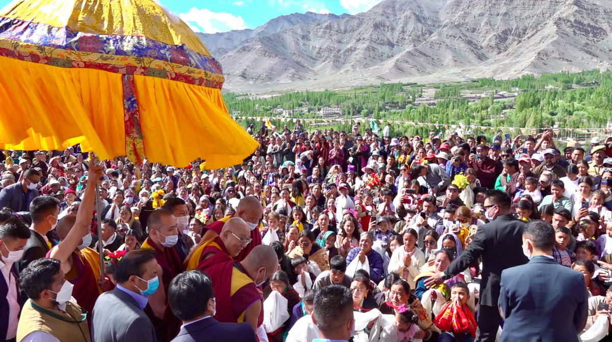 CTA_TibetdotNet's tweet photo. Tibetan Spiritual Leader His Holiness the 14th Dalai Lama addresses devotees of the Stok village at the 71 foot high seated golden Gautama Buddha statue in Leh, Ladakh Union Territory, India on 31 July 2023.

Photo | Dawa Dolma | Tibet TV | CTA https://t.co/P7ZiJxVsh4