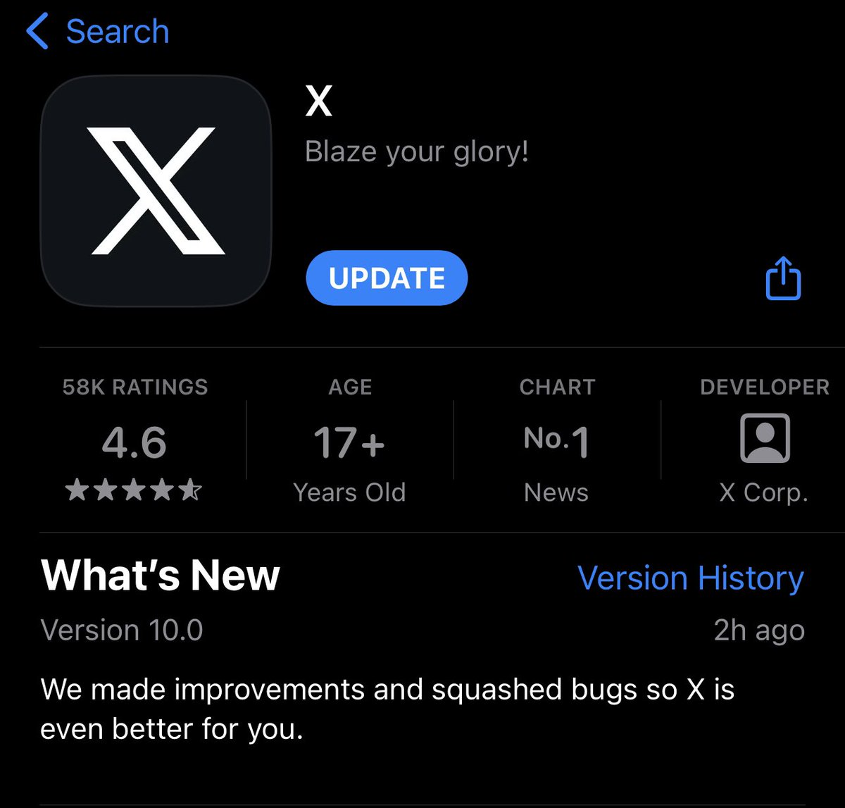 SammyMars's tweet photo. The new description for @x is โBlaze your glory!โ
#FormerTwitter #XMotto #appdescription
PS: No. 1 Chart - News ๐๏ธ in Switzerland ๐จ๐ญ #Appstore https://t.co/1a3qhmYaeR