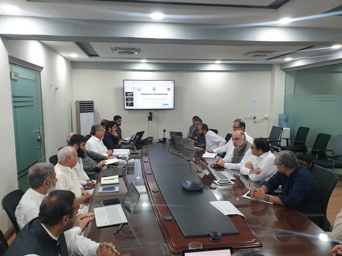 KPCIP1's tweet photo. An @PakistanADB and @AIIB_Official team receives briefing from #CEOs #WSSCs #Peshawar, #Kohat #Abbottabad #Mardan, #Swat, consultants and #PMU #KPCIP team regarding progress on the ongoing projects on #Water #Sanitation.
@KPCIP1 @PnDKPGovt @LGKPGovt https://t.co/Nb9gVotNuU
