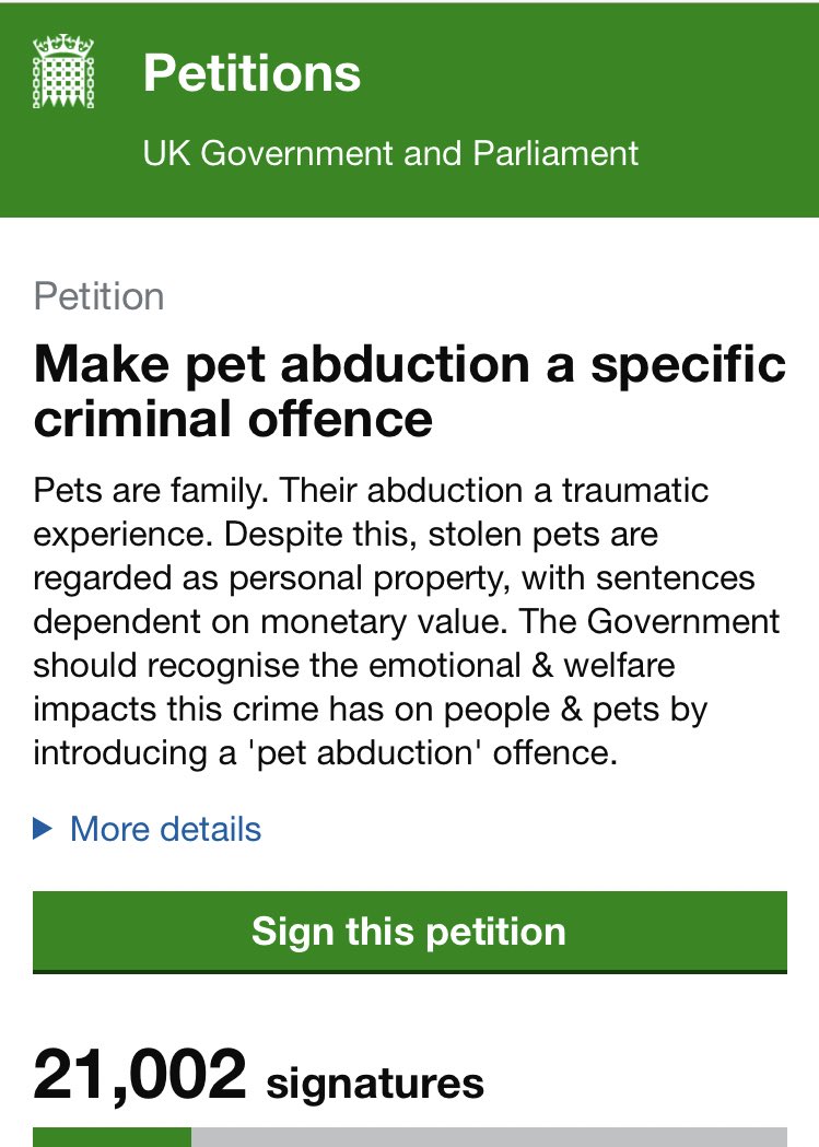 SAMPAuk_'s tweet photo. TY 21,000 #AnimalLovers - still waiting for a Government response! Currently #DogTheft  is treated no more seriously than the theft of a mobile phone, despite the heartbreak it causes. Help change this by signing the new #PetTheftReform petition 🐾 https://t.co/8xPvrFon4z https://t.co/yYkd7aaB3g