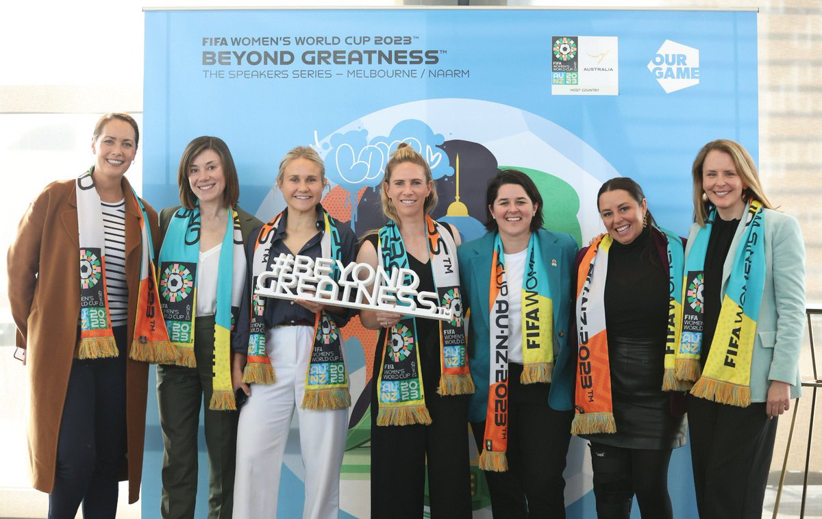 JaneKFernandez's tweet photo. As we eagerly await tonight’s @FIFAWWC match between @TheMatildas &amp; @CANWNT at Melbourne Rectangular Stadium, it was fantastic to get an insight into the match-day mindset from the likes of @IzzyChr17, @elise_kk8 and @swalshy9 at our #BeyondGreatness Speaker Series today #FIFAWWC https://t.co/52gZZB93Rd