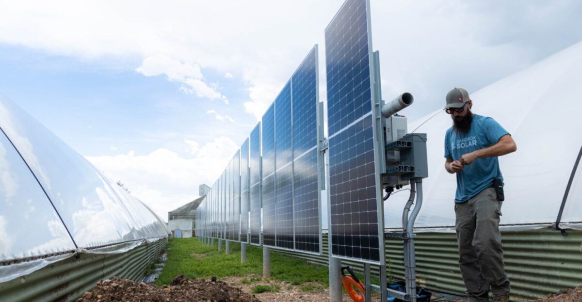 pvmagazine's tweet image. Vertical bifacial solar seeking greenhouse albedo, deployment space: A Colorado farmer has installed vertical bifacial solar, leveraging greenhouse albedo to increase output. The installation demonstrates… #renewableenergy #solarenergy #sustainability dlvr.it/SszHSs