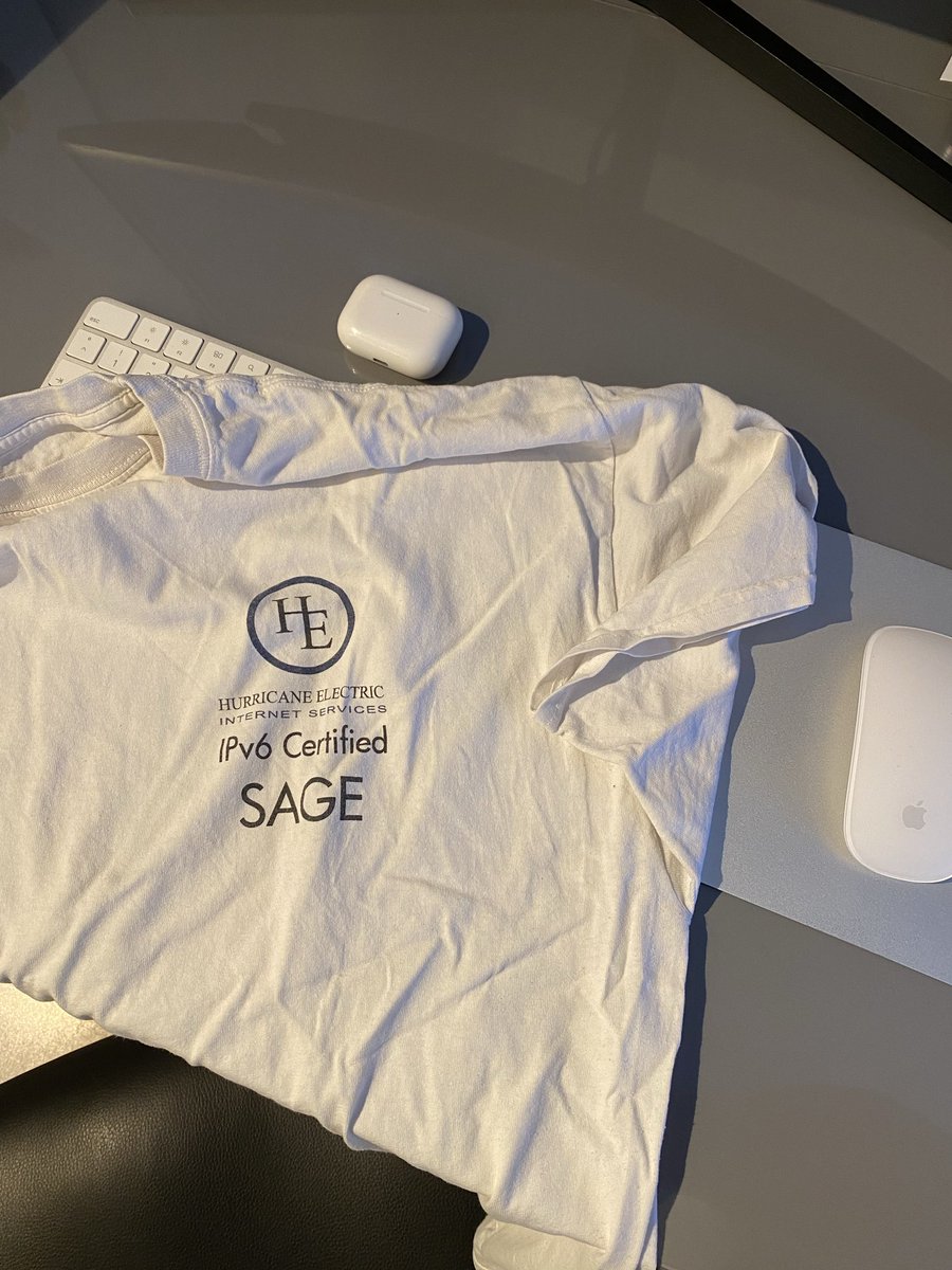 gyptazy's tweet photo. Okay, okayyyy - as I promised: Wearing my #ipv6 shirt from #henet for work today. This shirt is from 2011 - insane!
@noipv6 #ipv4 #cgnat #NAT #radvd #dhcpv6 #router #networking #freebsd #bsd #linux #ping #ping6 #rfc2462 #rfc3513 #unicast https://t.co/RSNT3wJnC8