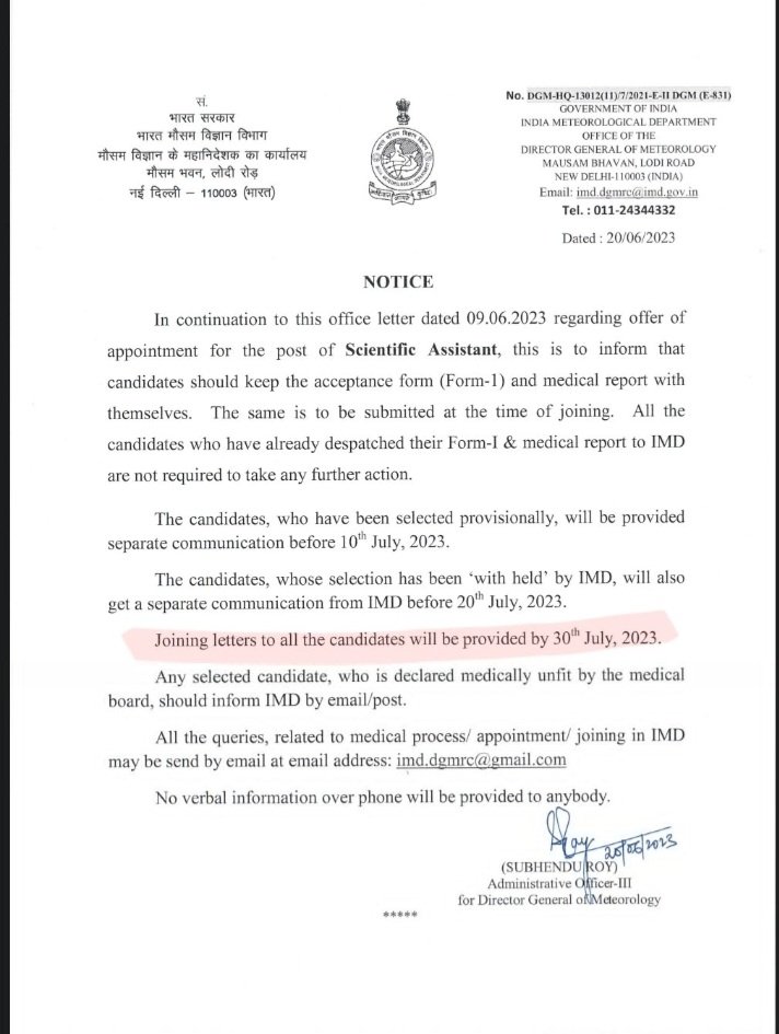 Monu283289's tweet photo. @KirenRijiju Please look into the recruitment process of scientific assistant in IMD.
Despite of attending Rojgaar mela on 13th june, still We haven't got joining. 
Imd notice deadline crossed, it's 30th july. Please look it
#imd_recruitment https://t.co/bxgBdv1NxT