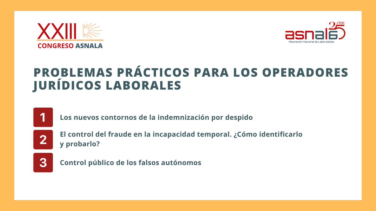 ASNALA_'s tweet photo. ⚖️⁉️➡️ En el #XXIIICongresoASNALA analizaremos y plantearemos soluciones a los problemas prácticos actuales de mayor relevancia para los operadores jurídicos laborales. ¡No te quedes con dudas, vente a Santiago! https://t.co/hw07JTM46k

#Laboralista #Formación https://t.co/vrtTYO8om3