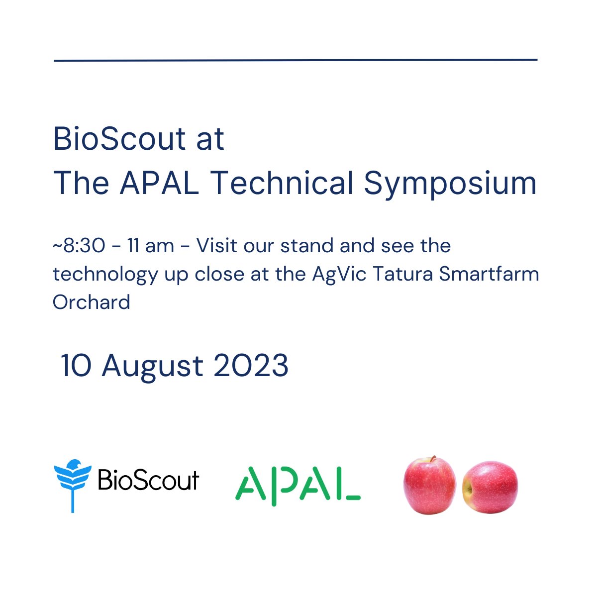 BioScout's tweet photo. Join us at the APAL Technical Symposium. 🍎 BioScout will showcase our solution to airborne fungal disease detection at the APAL Technical Symposium on the 10th of August

@appleandpearAU #APAL #BioScout #ApplesAustralia #PearsAustralia #apples #horticulture #agtech https://t.co/l4cJiMEI5h