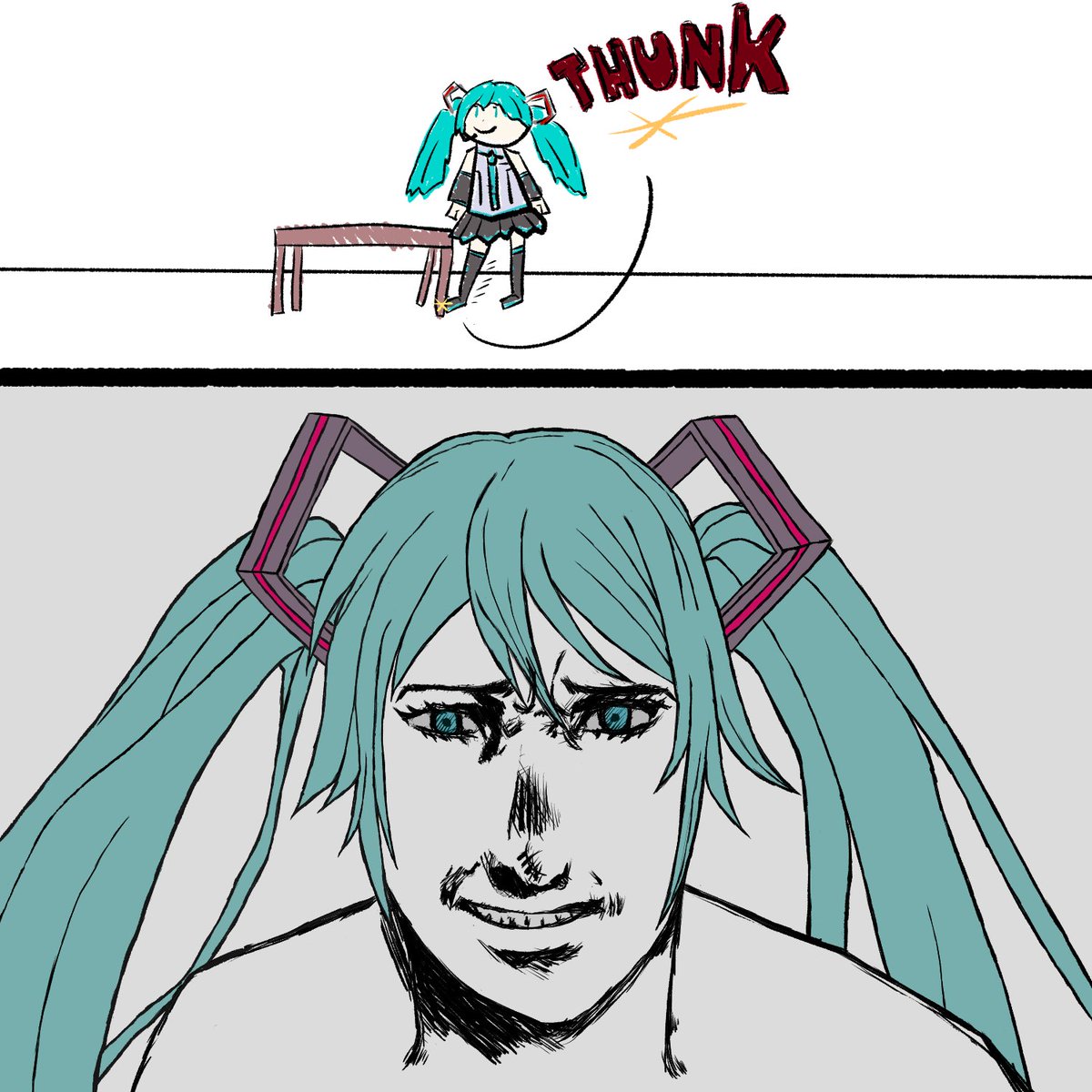 ForgetfulMorag's tweet photo. Hatsune Miku stubs her toe. https://t.co/6clgGiakgm