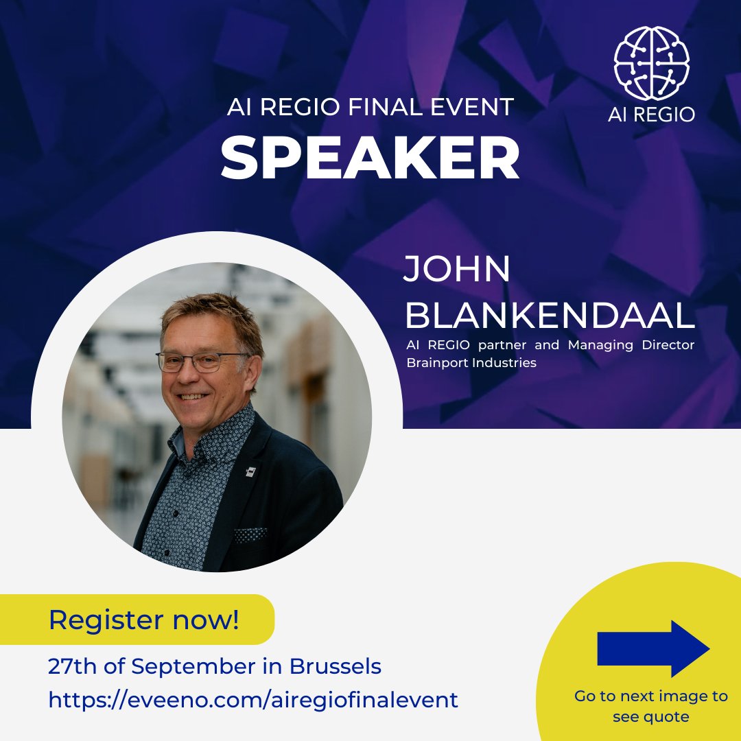 ai_regio's tweet photo. 🌟58 days until the #AIREGIO Final Event!
Don't miss the amazing Panel Discussion on "#DigitalInnovationHub s, Didactic Factories Networks, and Regional #Ecosystems" led by John Blankendaal, MD of @Brainport_Ind, our esteemed partner! 🏭
Register: https://t.co/sIIlfyOrOb🎟️ https://t.co/i3O033fcSd