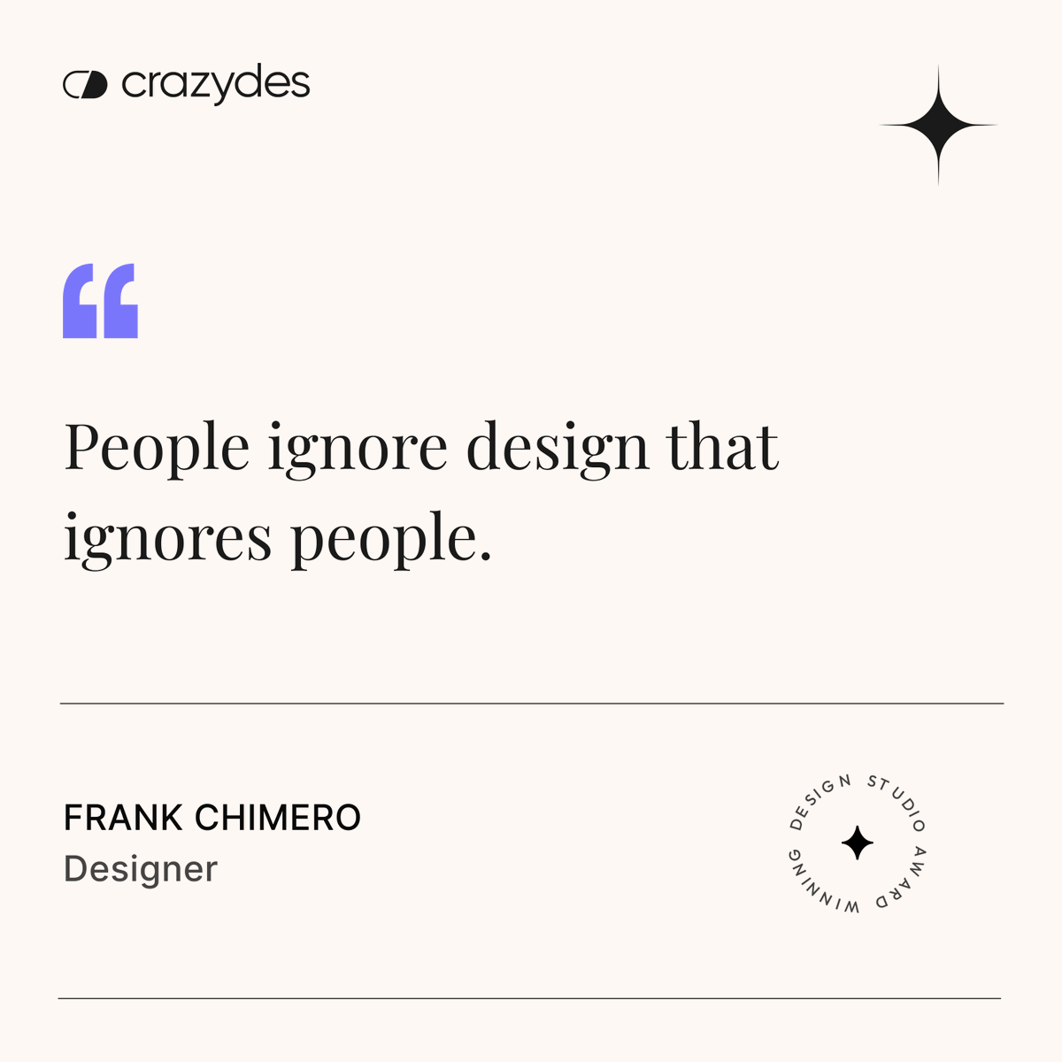 crazydesstudio's tweet photo. #DesignQuote of the Week

Frank Chimero’s words remind us that good design is not just about making things look pretty, but about truly understanding and addressing the needs of the people who will use it.

#designthinking #ux #ui #designstudio #userinterface #productdesign https://t.co/TPe0K8s5Oj