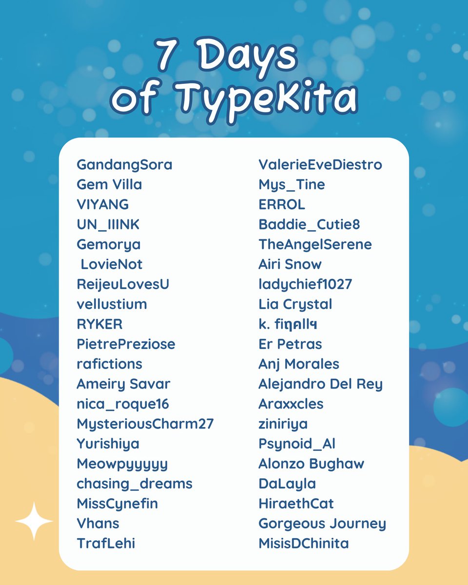 TypeKitaPH's tweet photo. 🏆7 DAYS OF TYPEKITA WINNERS🏆

Our calculation has finally finished!!! 🎊

For the winners, kindly accomplish this form for your details! 
https://t.co/VujRO16YJh 

Follow us on TypeKita on FB, @typekitaph.official on IG, and @TypekitaPH on Twitter for more contest updates! https://t.co/2M2W4zO3hD