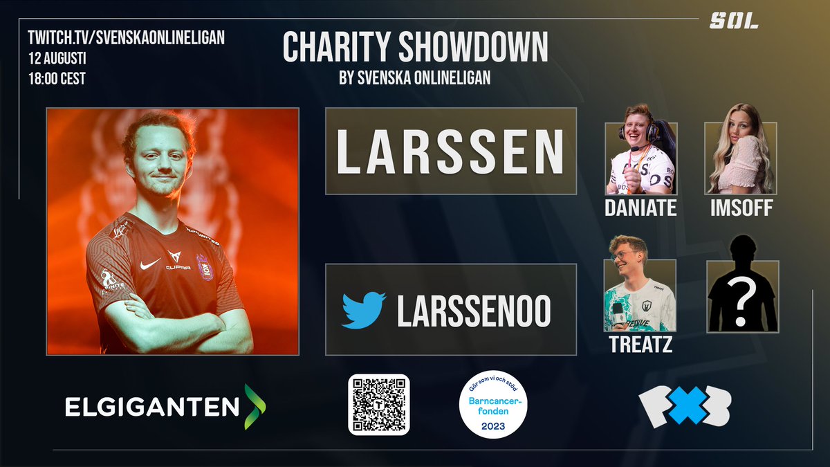 Välkommen till Charity Showdown - Larssen! ⭐

Ni såg honom lyfta pokalen under LEC-finalen i Malmö förra året och den 12 Augusti gör han åter entré på den svenska spelplanen för att tillsammans med SOL och andra svenska ikoner samla in pengar till <a href="/barncancerfond/">Barncancerfonden</a> 🚀

Gör er redo
