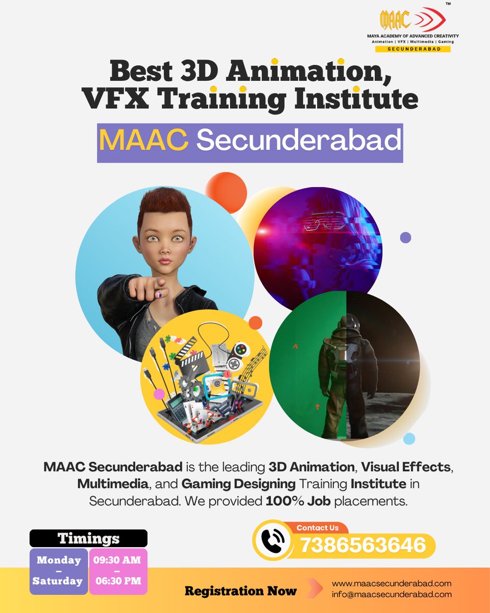 Experience the Best of 3D Animation, Visual Effects, Multimedia, and Gaming Designing Training at MAAC Secunderabad - 100% Job Placement Assured!
#animation #vfx #multimedia #filmmaking #gaming #graphicdesign #maacsecunderabad #bestmultimediainstitute #hyderabad #visualeffects