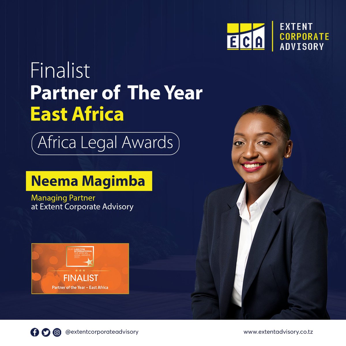 AdvisoryExtent's tweet photo. We are honored to announce that our Managing Partner has been nominated for the @legalPSG Africa Legal Awards 2023, Partner of the Year-East Africa. https://t.co/qSP5uZn4eR