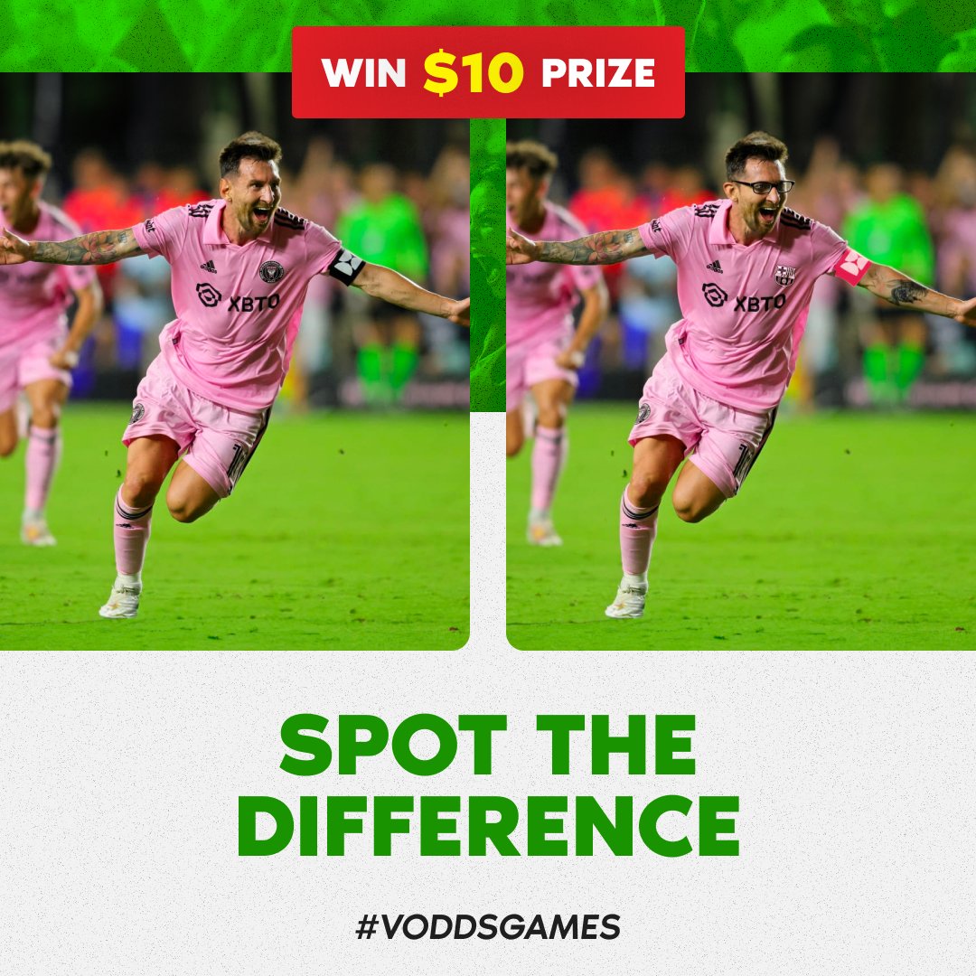 vodds_official's tweet photo. 🕹️Need to have sharp eyes so you can #SpotTheDifference and get the chance to win $10 TODAY!🧐👀

Tap in:
1️⃣ Follow us 
2️⃣ Like &amp; Retweet this tweet
3️⃣ Comment your answer and use the hashtags #vodds and #voddsgames

Learn more here: https://t.co/06bGSQlBXM

#lionelmessi #GOAT https://t.co/TOsLvOKHQk