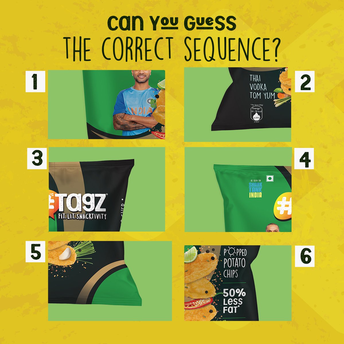 Here with our Monday trivia to keep your spirits high🧩🌟 

Solve the sequence to unveil the cool surprise that is soon hitting the stores near you!

#Puzzle #MondayChallenge #MondayTrivia #tagzfoods #mondaymotivation #GabbarKaFavourite #guessgame #poppedchips