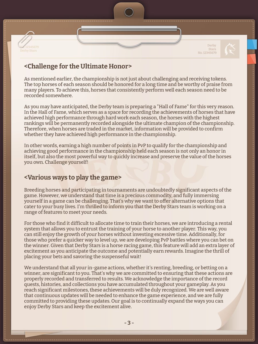 sean_hahm's tweet photo. Today, a week before the Alpha Build launch, I wrote a long letter because I wanted to share the vision of Derby Stars.

If you are curious about Derby's future vision and direction, please read my letter.

Thanks always, beloved Derby fam.

Link : https://t.co/af3TibSnGZ https://t.co/vxQXcxW6Ln