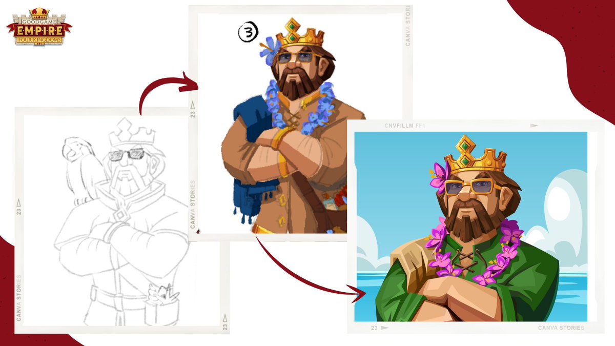 GGE4K's tweet photo. Thanks to our artists, the King is dressed well for summer! 
The road to his outfit was not an easy one though! 🦜Decisions needed to be made! But have a look yourself :) https://t.co/sieyXertCp