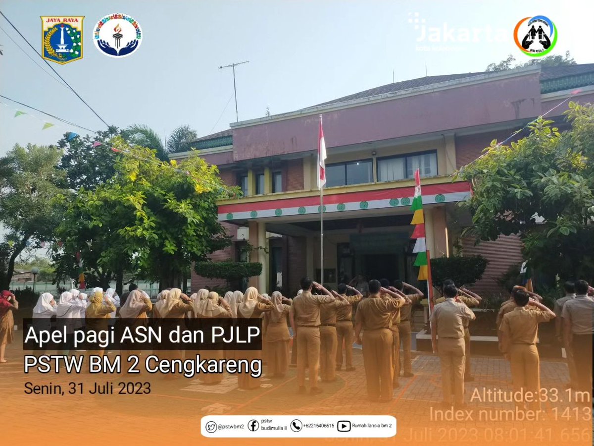 pstwbm2's tweet photo. Senin,31 Juli 2023
Kegiatan apel pagi ASN dan PJLP yg dipimpin oleh Ka.Panti PSTW BM 2 Cengkareng Bapak Edi Suryaman.

@DinsosDKI1 https://t.co/FYgCBnDHc1
