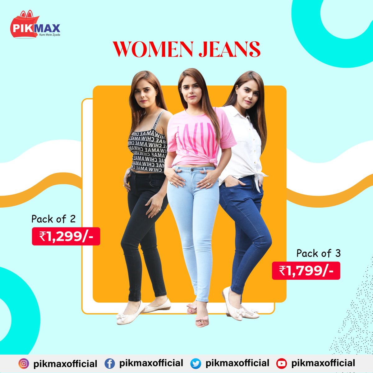 Let your authentic self shine bright, reflecting your personality in every stitch with these Women's Jeans Combo 👖
🌟 BeYOUtiful ✨

BUY NOW: 👉pikmax.com/pack-of-3-styl…

#Jeans #DenimJeans #WomensJeans #JeansForWomen #JeansForGirls #StretchableJeans #JeansCombo #Pikmax