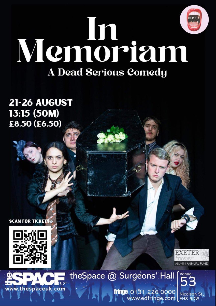 <a href="/ElectraHaimara/">Electra/Haimara</a> We’re all female-led, In Memoriam is a #darkcomedy set at the hours preceding the funeral of a Grandad from nowhere. Expect family fallouts, a troublesome priest and a very late hearse!! Have a fab fringe :))